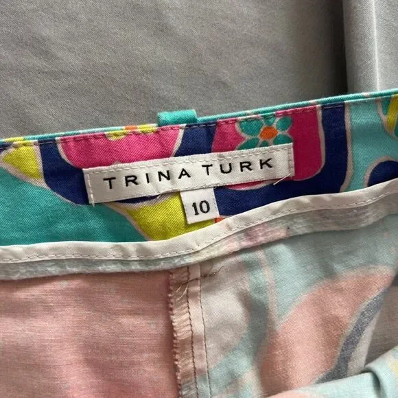 Trina Turk Multicolor Retro Floral Paisley Cropped Pants - 10 - Picture 8 of 9